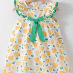 Kookie Kids Sleeveless Frock with Bow Applique & Heart Print - Yellow-image-47