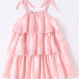 Kookie Kids Sleeveless Party Layered Frock Solid Colour - Pink-image-45