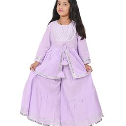 CLOTH BITES Three Fourth Lace Embellished Kurta With Sharara - Purple-image-99