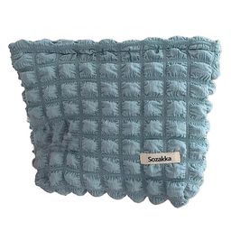 House of Quirk Makeup Bag Cute Makeup Bag Small Cosmetic Pouch Aesthetic Stuff Puffy Preppy Makeup Bag (Light Blue)-image-74