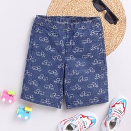 YOUMAA Vehicles Printed Stretchable Denim Shorts - Blue-13