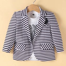 Robo Fry Lycra KnitText Printed T-Shirt & Full Sleeves Striped Blazer - Black-image-58