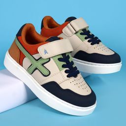 Pine Kids Velcro Closer Casual Shoes with Tape Design - White & Navy Blue-image-77