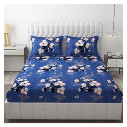 Fresh From Loom Rotary Printed King Size Double Bedsheet - Hypoallergenic, Wrinkle Free Microfiber Bed Sheets with 2 Pillow Covers (90 x 95 Inches , Floral, Denim)-image-44