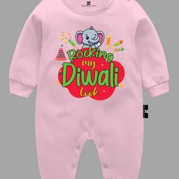 The Peppy Tend Diwali Theme 100% Cotton Full Sleeves Rocking My Diwali Look Text Printed Romper - Pink-picture-46
