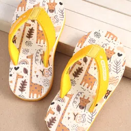 Cute Walk by Babyhug Slip On Flip Flops with Giraffe Print - Yellow-picture-0