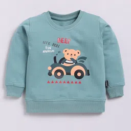 CUTOPIES Interlock Full Sleeves Teddy Bear & Car Printed Sweatshirt - Green-picture-5