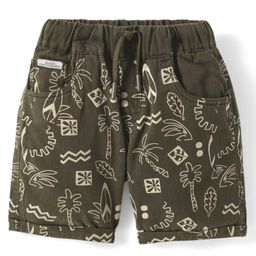 Olio Kids Cotton Knit Above Knee Length Shorts with Beach Theme Print - Olive Green-image-77