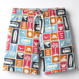 CUCUMBER Sinker Knit Above Knee Length Shorts With Surf All Day Print - Multicolour-picture-8