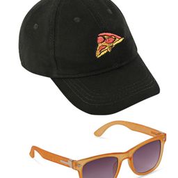 DukieKooky Cotton Pizza Embroidered Baseball Cap With Sunglasses - Black-18