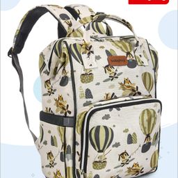 Babyhug Multipurpose Spacious Diaper Backpack Hot Air Balloon Print - Beige-21
