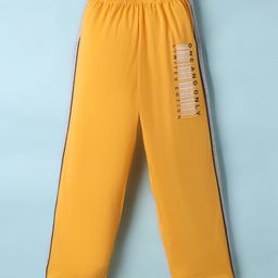 Taeko Single Jersey Full Length Track Pant With Text Print - Mustard-image-11
