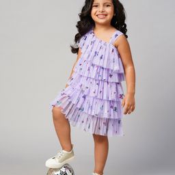 Lil' Drama Sleeveless Butterflies Foil Printed Layered Dress - Lavender-image-59