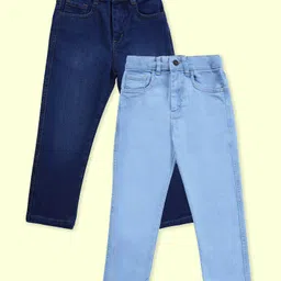 Kiddopanti Denim Woven Pack Of 2 Solid & Washed Jeans - Medium & Light Blue-picture-14