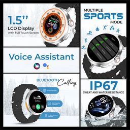 iCruze Pronto Vista Voice assistances with silicon band Bluetooth Calling Smart Watch, 1.5'' LCD Display 120+ Sports Modes, SpO2, Heart Rate Monitoring - (Black) image 2