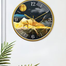 RANDOM Gold-Toned & Black Printed Contemporary Wall Clock-2