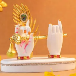 Tiny Shiny Krishna Hand & Flute Peacock Feather Idol Showpiece-picture-11