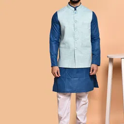 PRINTINDIA Mandarin Collar Pure Cotton Straight Kurta With Trouser & Nehru jacket-image-63