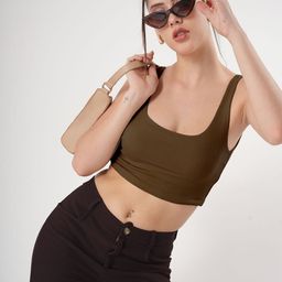 clobug Women Solid Ribbed Tank Crop Top-image-30