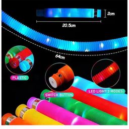 VGRASSP LED Light Push and Pull Pipe Tube Toy for Kids, Toddlers - Stretch and Bend Into Your Own Way - Smooth Sensory Fidget Toy - Multicolor (Color As Per Stock) (Pack Of 1) image 3