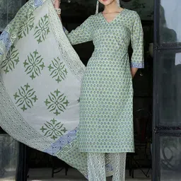 Taavi Women Ethnic Motifs Printed Cotton Kurta Set With Dupatta-18