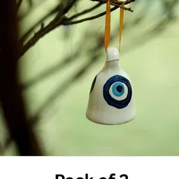 DULI 2-Pcs White & Blue Evil Eye Hanging BellsWallDecor-33