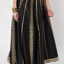 studio rasa Dupion Hand Block Printed Embellished Bias A-Line Maxi Skirt image 5