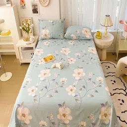 JC HOME Grey & Yellow Printed Pure Cotton 220TC Super King Bedsheet Set 1.83m x 1.98m-image-76