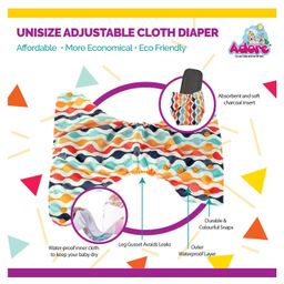 Adore Baby Unisize Adjustable Cloth Diaper with 5 Layer Charcoal Insert Abstract Print Pack of 2 - Multicolour image 4