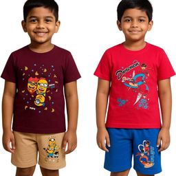 Veecap Boys Maroon Cotton Blend Clothing Set-image-85