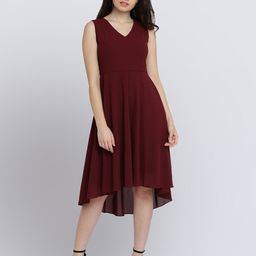 Miss Chase Women Red Solid Fit and Flare Dress-image-72