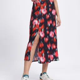 glitchez Artsy Abstracts Printed Side Slit Midi Skirt-image-53