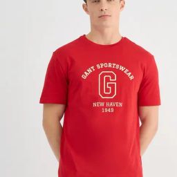 GANT Men Typography Printed Red Round Neck Cotton T-shirt-image-50