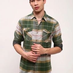 showoffff Showoff Green Cotton Slim Fit Checks Shirt-picture-41