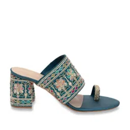 Scentra Women's Mira Floral Blue Toe Ring Sandals-image-92