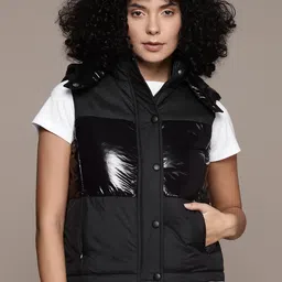 The Roadster Lifestyle Co. Solid Detachable Hood Sleeveless Padded Jacket-picture-53