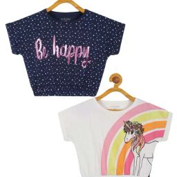 Plum Tree Kids Navy & White Cotton Printed Crop Top (Pack of 2)-image-64