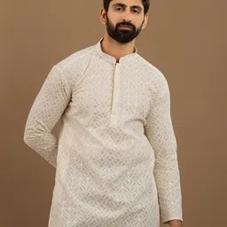 DIVISIVE Floral Embroidered Mandarin Collar Straight Slim Fit Kurta-image-66