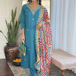 CANBIA Embroidered Regular Thread Work Kurta With Trousers & Dupatta-10