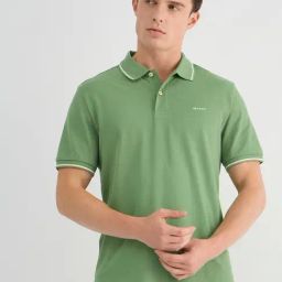 GANT Men Solid Polo Collar Pique Cotton Green T-shirt-image-59