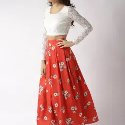Sera Red Floral Print Top With Skirt-picture-24