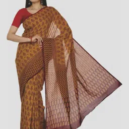 Kalakari India Yellow Cotton Printed Saree With Unstitched Blouse-picture-20