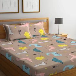 Klotthe Printed Brown 210 TC Cotton King Bedsheet with 2 Pillow Covers-image-59