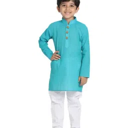 VASTRAMAY Kids Cyan Cotton Self Pattern Kurta Set-image-49