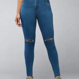 DOLCE CRUDO Blue Denim Distressed High Rise Jeans-image-52