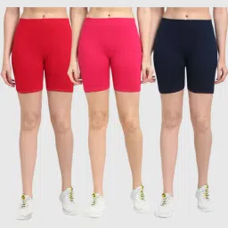 Gracit Red & Pink Cotton Sports Shorts - Pack Of 3-image-52
