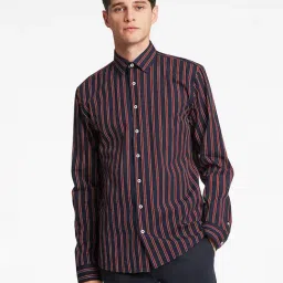 Lindbergh Navy Striped Shirt Collar Shirt-image-9