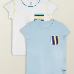 XY Life Kids Blue & White Cotton Printed T-Shirt (Pack of 2)-image-50