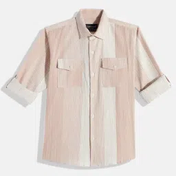 CHARCHIT Boys Peach Striped Shirt-image-37