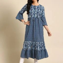 SHOWOFF Navy Cotton Paisley Print Anarkali Kurta-image-53